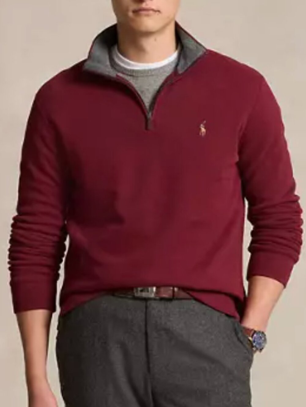 Polo Ralph Lauren Estate Rib Quarter Zip Pullover Sweatshirt Burgundy Size Large